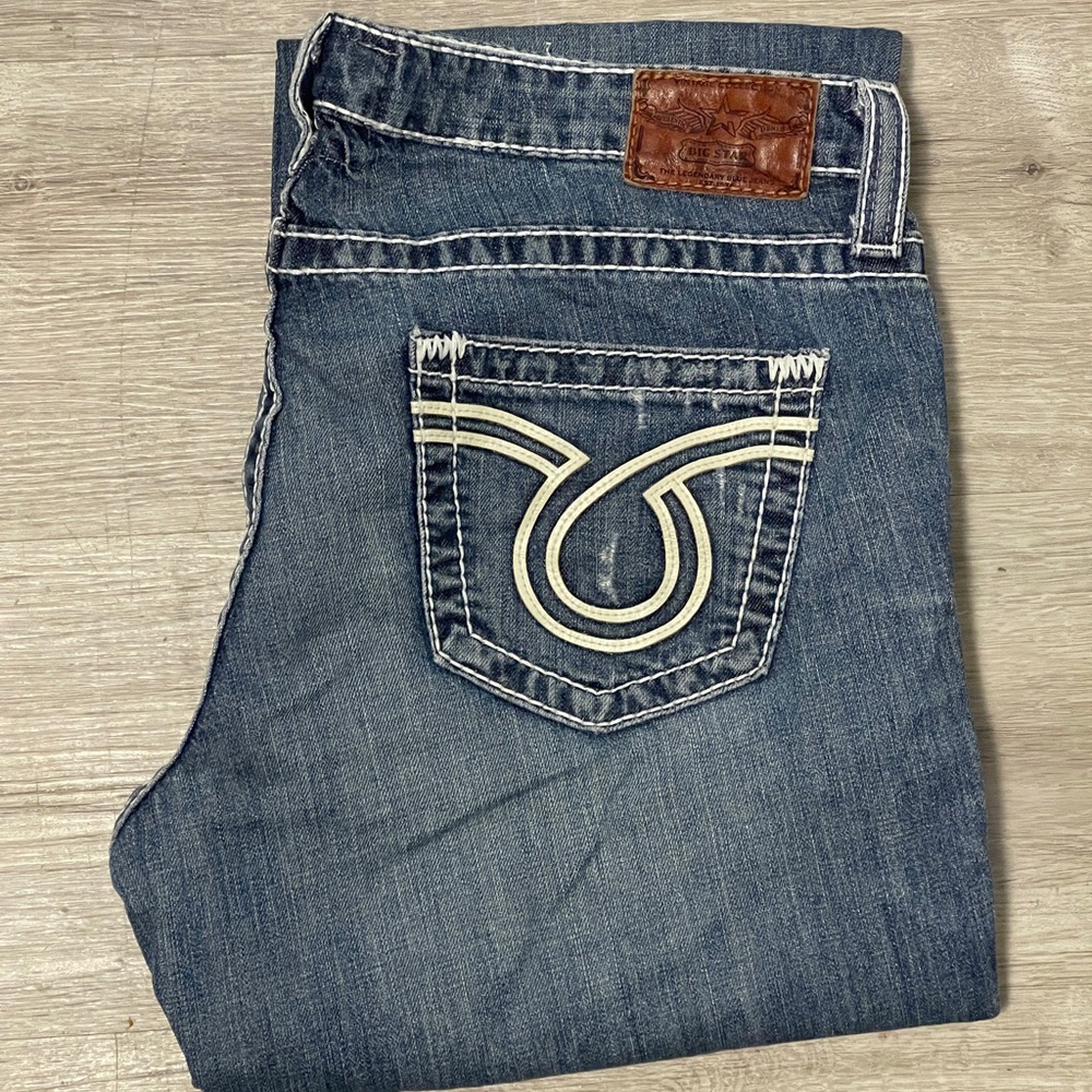 Big Star Blue Bootcut Jeans with White Stitching